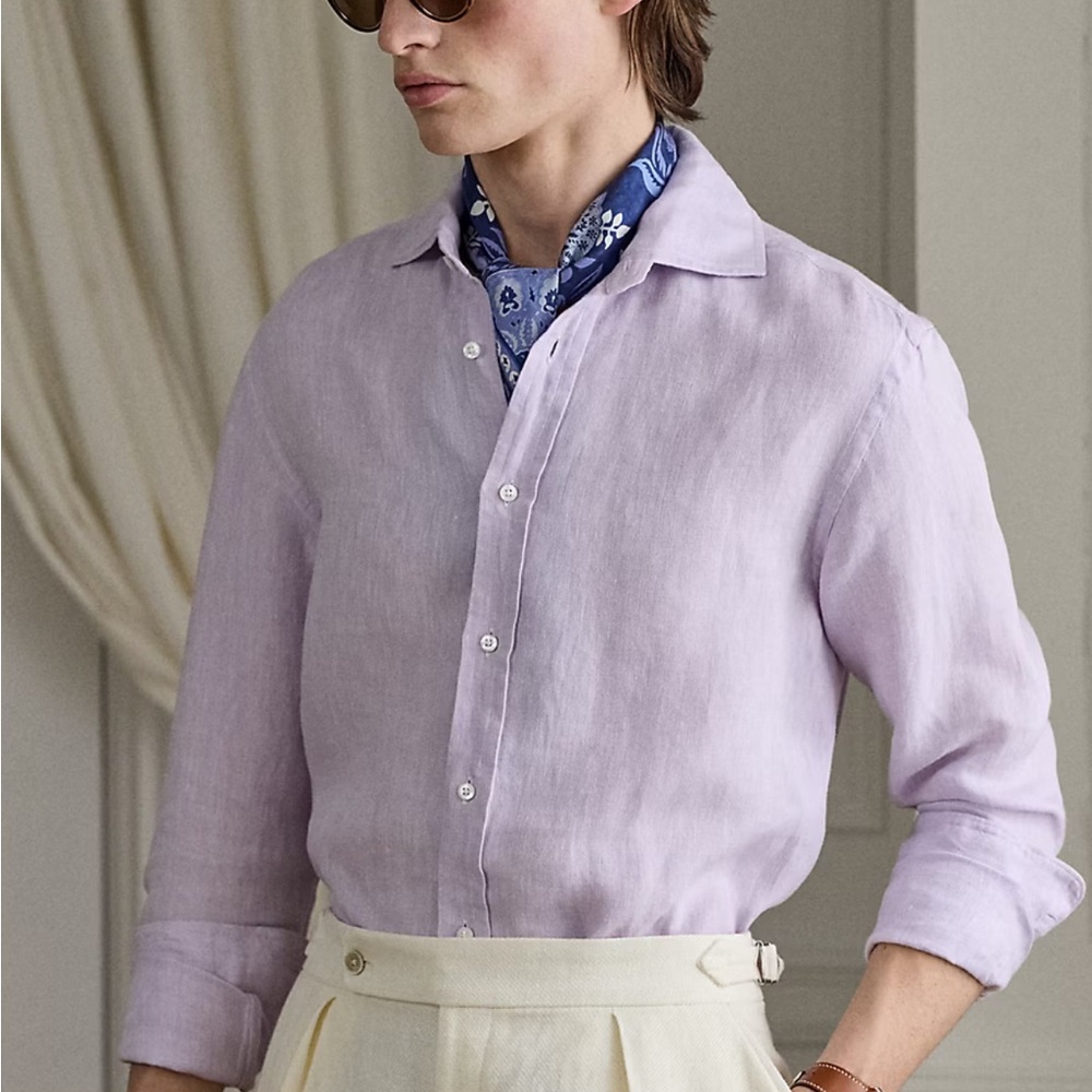 Linen Ralph Lauren Purple Label Men's Light Purple Linen Shirt